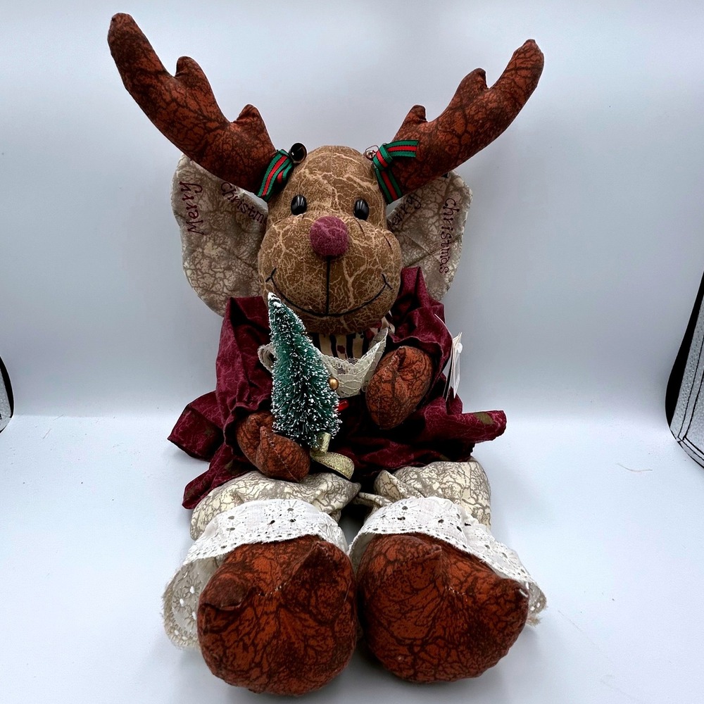 Vintager 1997 Shelf Sitter Moose Angel Christmas Merry Christmas 20in